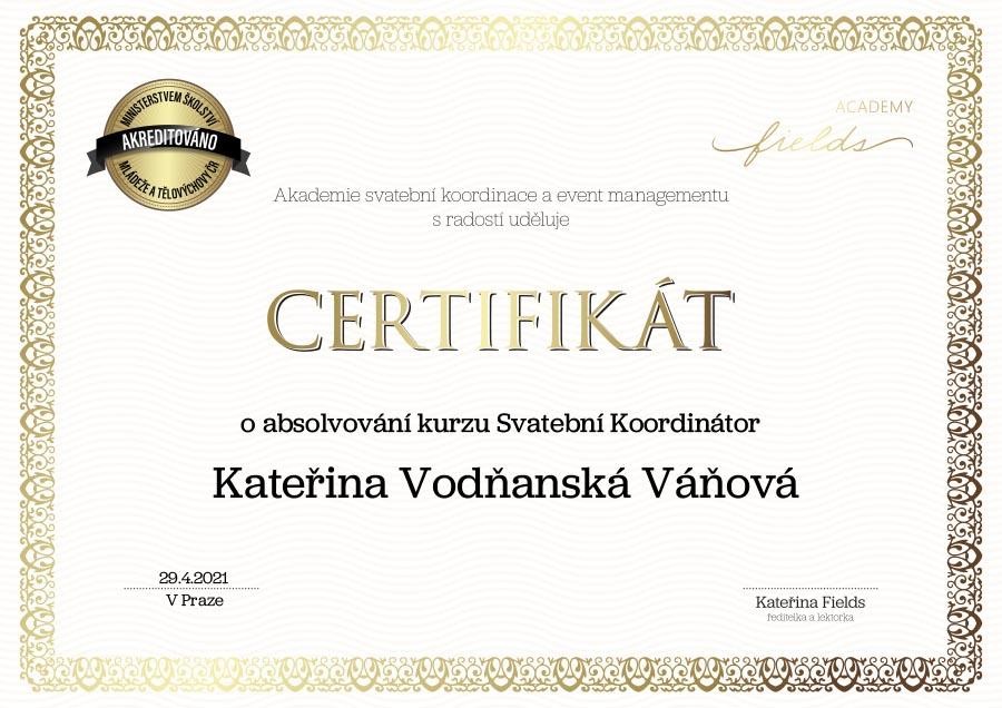 Kateřina Vodňanská - Váňová (certifikát)